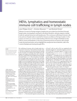 Hevs, Lymphatics and Homeostatic Immune Cell Trafficking in Lymph Nodes