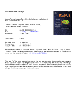 Anoxic Atmospheres on Mars Driven by Volcanism: Implications for Past Environments and Life