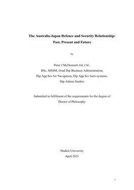 The Australia-Japan Defence and Security Relationship: Past, Present and Future