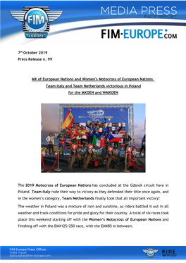 7Th October 2019 Press Release N. 99 MX of European