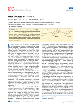 Total Synthesis of (+)-Iresin † † † ‡ Bian-Lin Wang, Hai-Tao Gao, and Wei-Dong Z