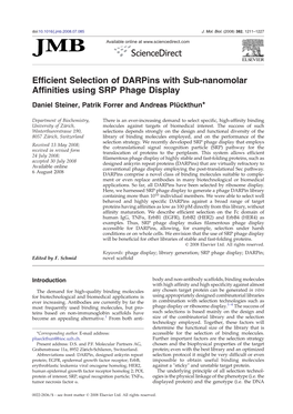 Efficient Selection of Darpins with Sub-Nanomolar Affinities Using SRP Phage Display