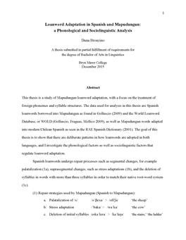 Loanword Adaptation in Spanish and Mapudungun: a Phonological and Sociolinguistic Analysis