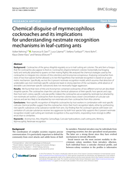 Chemical Disguise of Myrmecophilous Cockroaches and Its Implications