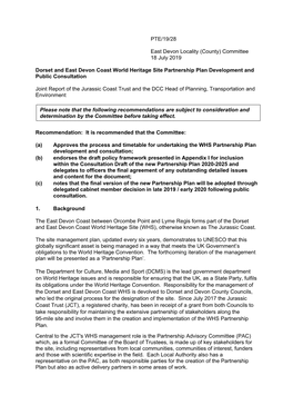 Dorset and East Devon Coast World Heritage Site Partnership Plan Development and Public Consultation