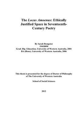 The Locus Amoenus: Ethically Justified Space in Seventeenth- Century Poetry