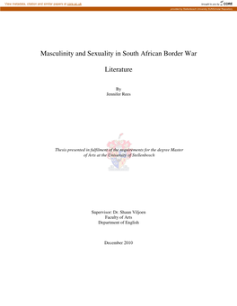 Masculinity and Sexuality in South African Border War Literature