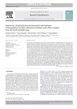 Heartworm (Acanthocheilonema Spirocauda) and Seal Louse (Echinophthirius Horridus) Infections in Harbour Seals (Phoca Vitulina) from the North and Baltic Seas