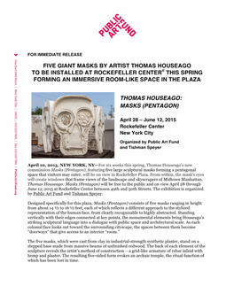 Five Giant Masks by Artist Thomas Houseago to Be Installed at Rockefeller Center® This Spring Forming an Immersive Room-Like Space in the Plaza