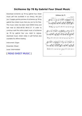 Sicilienne Op 78 by Gabriel Faur Sheet Music