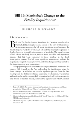 Bill 16: Manitoba's Change to the Fatality Inquiries