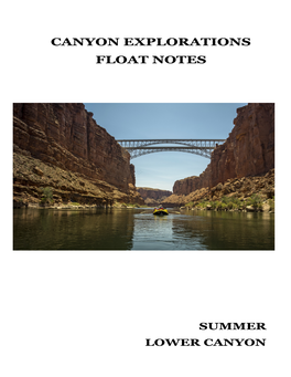 Float Notes for Lower Canyon River Trips