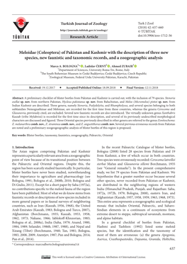 Meloidae (Coleoptera) of Pakistan and Kashmir with the Description of Three New Species, New Faunistic and Taxonomic Records, and a Zoogeographic Analysis