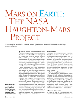 MARS on EARTH: the NASA HAUGHTON-MARS PROJECT Preparing for Mars in a Unique Public/Private — and International — Setting