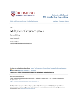 Multipliers of Sequence Spaces Raymond Cheng