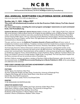 N C B R Northern California Book Reviewers 1450 Fourth Street #4, Berkeley, CA 94710, NCBR@Poetryflash.Org, Poetryflash.Org