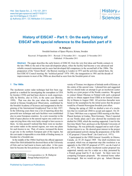 Part 1: on the Early History of EISCAT with Special Reference To