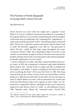 The Function of Poetic Epigraphs in George Eliot's Daniel Deronda