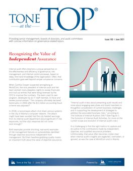 At the TOP Providing Senior Management, Boards of Directors, and Audit Committees Issue 105 | June 2021 with Concise Information on Governance-Related Topics