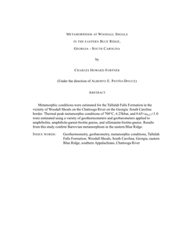 Metamorphic Conditions Were Estimated for the Tallulah Falls Formation in the Vicinity of Woodall Shoals on the Chattooga River on the Georgia–South Carolina O Border