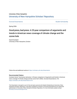 A 25-Year Comparison of Arguments and Trends in American News Coverage of Climate Change and the Ozone Hole