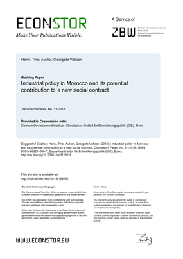 Industrial Policy in Morocco and Its Potential Contribution to a New Social Contract