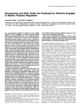 Monoamines and Nitric Oxide Are Employed by Afferents Engaged in Midline Thalamic Regulation