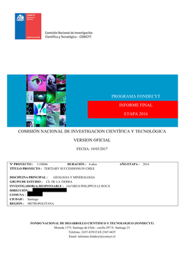 Programa Fondecyt Informe Final Etapa 2016