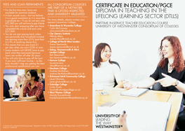 Certificate in Education/Pgce Diploma in Teaching in the Lifelong Learning