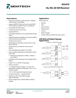 GS3470 3G, HD, SD SDI Receiver