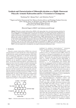 Ovalene As a Highly Fluorescent Polycyclic Aromatic Hydrocarbon and Its Π ─ Extension to Circumpyrene Xiushang Xu 1, Qiang Chen 2, and Akimitsu Narita 1,2＊