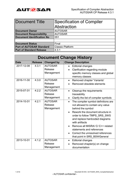 Specification of Compiler Abstraction AUTOSAR CP Release 4.3.1