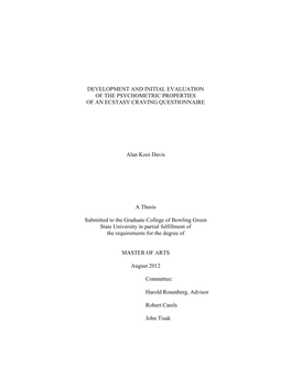 Development and Initial Evaluation of the Psychometric Properties of an Ecstasy Craving Questionnaire