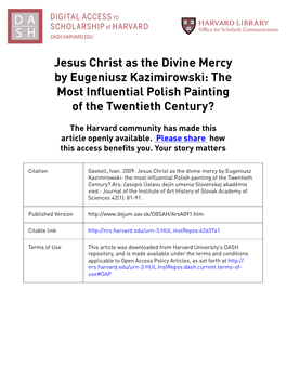 Jesus Christ As the Divine Mercy by Eugeniusz Kazimirowski: the Most Influential Polish Painting of the Twentieth Century?