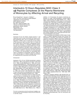 Interleukin-10 Down-Regulates MHC Class II Peptide Complexes at the Plasma Membrane of Monocytes by Affecting Arrival and Recycl