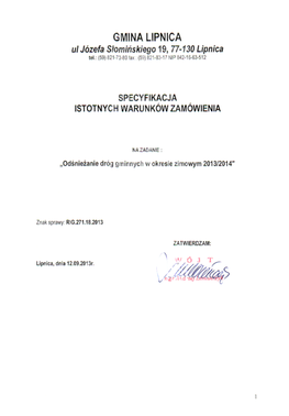 GMINA LIPNICA Ul Józefa Słowińskiego 19, 77-130 Lipnica Tel,:[59)B21-73-Aqfan (59) 821-33-17 NIP 842-15-63-512