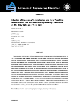 Infusion of Emerging Technologies and New Teaching Methods Into the Mechanical Engineering Curriculum at the City College of New York