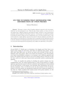 On the Numbers That Determine the Distribution of Twin Primes