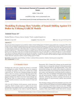 Modelling Exchange Rate Volatility of Somali Shilling Against US Dollar by Utilizing GARCH Models