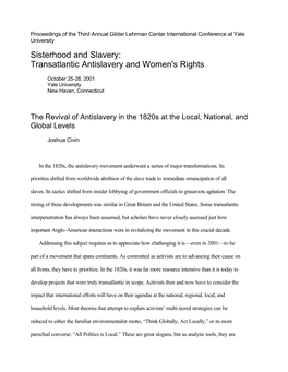 Sisterhood and Slavery: Transatlantic Antislavery and Women's Rights