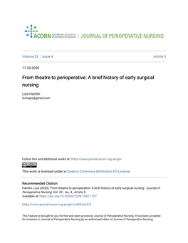 From Theatre to Perioperative: a Brief History of Early Surgical Nursing