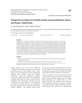 Temporal Variation of Rainfall Trends in Parambikulam Aliyar Sub Basin, Tamil Nadu R