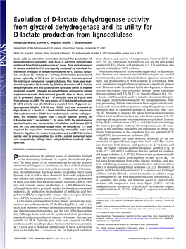 Evolution of D-Lactate Dehydrogenase Activity from Glycerol Dehydrogenase and Its Utility for D-Lactate Production from Lignocellulose