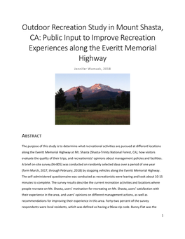 Outdoor Recreation Study in Mount Shasta, CA: Public Input to Improve Recreation Experiences Along the Everitt Memorial Highway