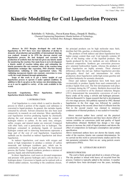 Kinetic Modelling for Coal Liquefaction Process