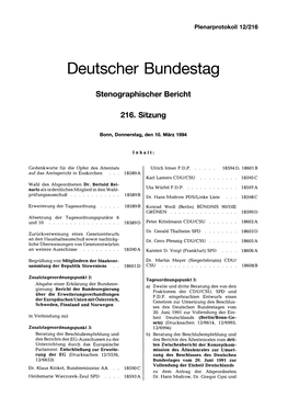 Stenographischer Bericht 216. Sitzung