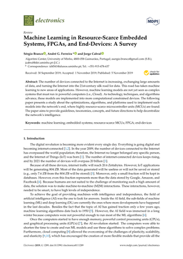 Machine Learning in Resource-Scarce Embedded Systems, Fpgas, and End-Devices: a Survey