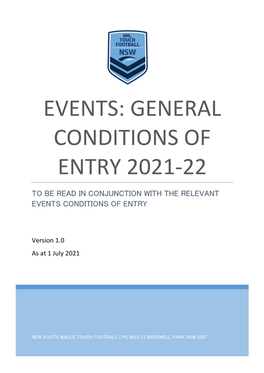 2021/22 NSWTA General Conditions of Entry