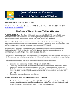 The State of Florida Issues COVID-19 Updates