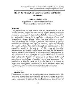 Reality Television, User-Generated Content and Quality Assurance